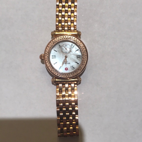 Michele rose gold watch with real diamonds